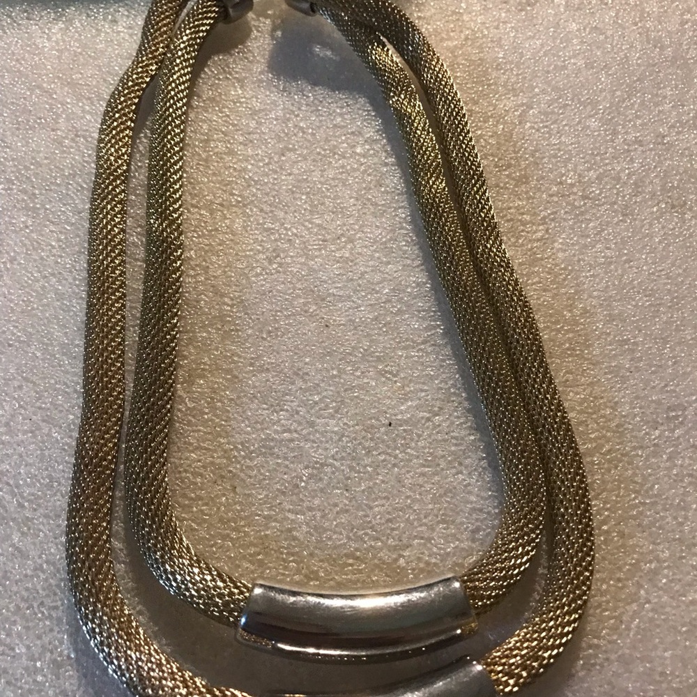 Gold Mesh Double-Strand Necklace with Silver Accent
